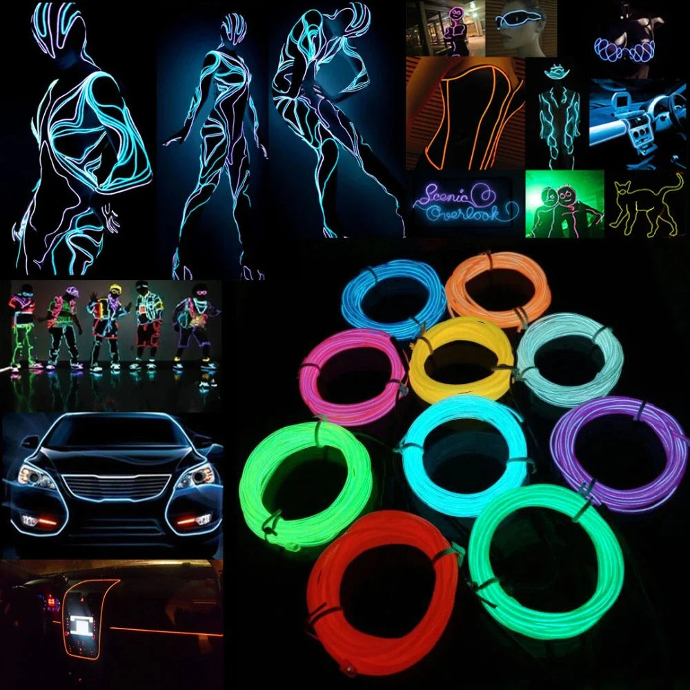 Neon LED Light Glow EL Wire String Strip Rope Tube Decor Car Party + Controller